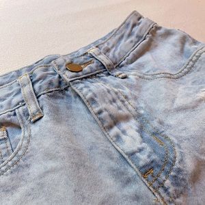 Light Wash Ripped Cuffed Denim Shorts